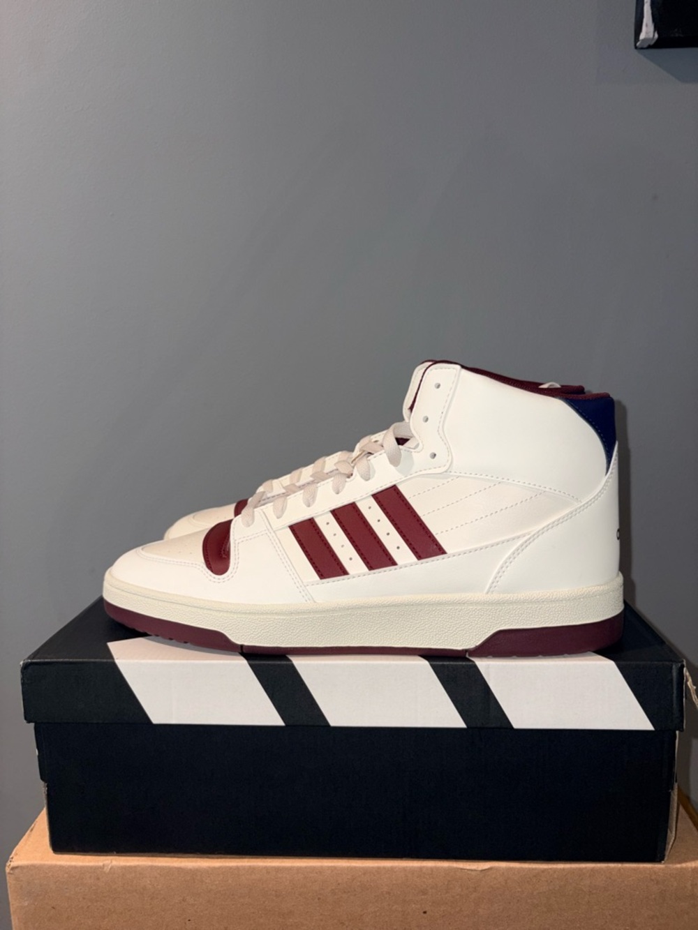 White High-Top Sneakers with Burgundy Accents
